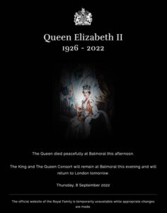 英国エリザベス女王が死去