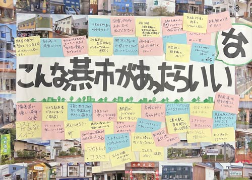 来場者に書いて張ってもらった「こんな燕市があったらいいな」