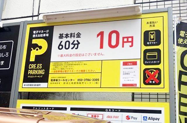 駐車料金が60分10円の看板