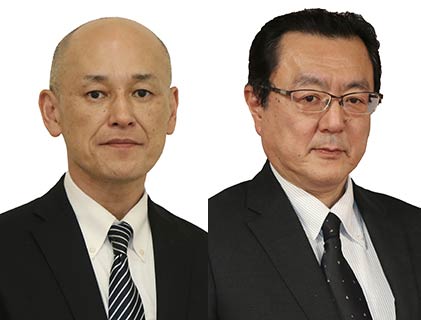 部長級の異動の左から本間一成総務部長兼会計管理者（議会事務局長）、長谷川考基市民部長（下田サービスセンター長）、村上正彦福祉保健部長兼社会福祉事務所長（高齢介護課長）※カッコ内は現職
