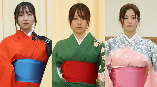 左から「桜太夫」の金塚萌絵さん、「信濃太夫」の前田まどかさん、「分水太夫」の員田中美沙紀さん