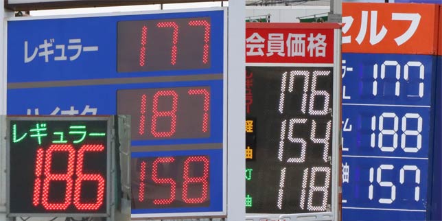 燕三条地域のガソリン価格の表示