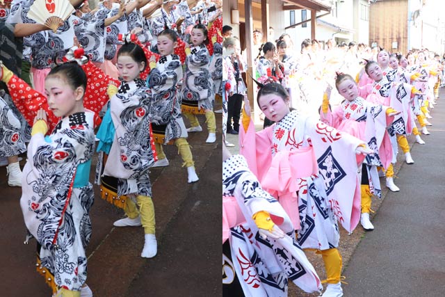 左が木場小路万灯組、右が横町万灯保存会