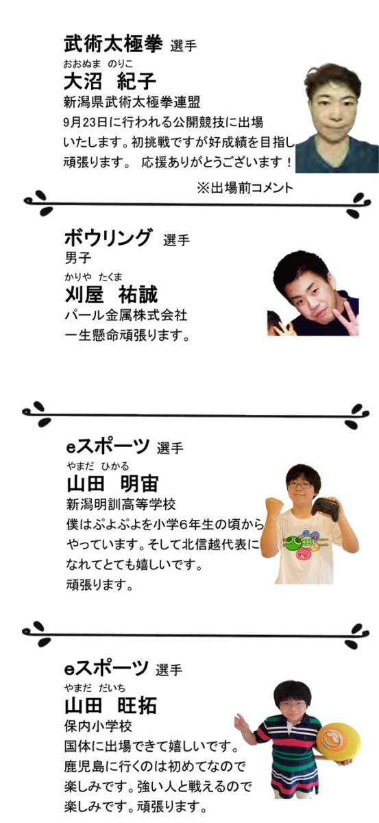 三条市出場選手・監督、コーチ