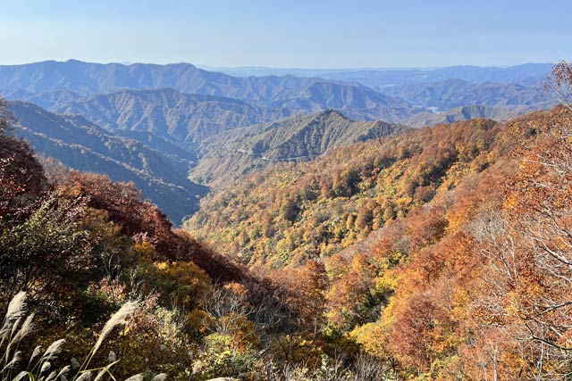枝折峠からの見下ろす連なる山々の壮大な風景