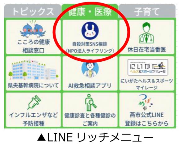 燕市健康・医療・子育てLINEのリッチメニューに「生きづらびっと」へのリンクを設置