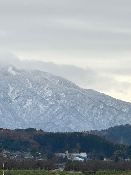 ふもと付近まで雪化粧した粟ヶ岳