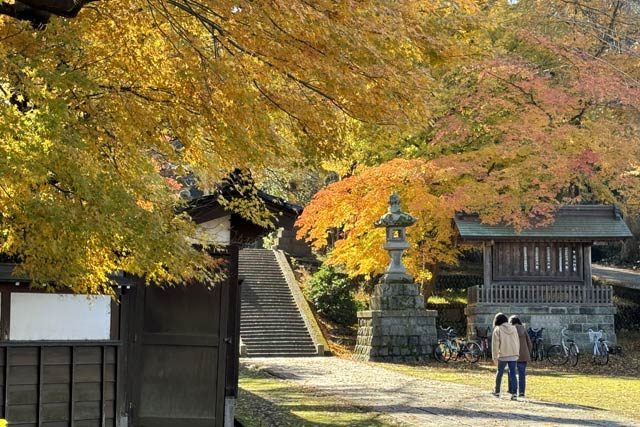 加茂市・加茂山ふもとの青海神社の赤鳥居石畳