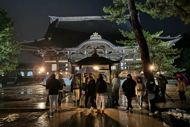 ライトアップされた本成寺の本堂