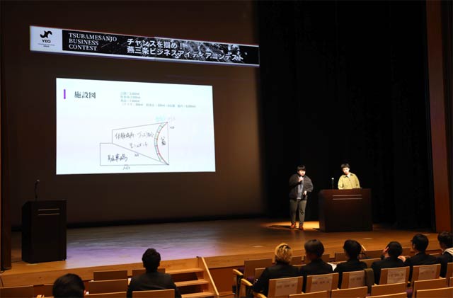 ビジネスアイディアを発表する三条市立大学の学生
