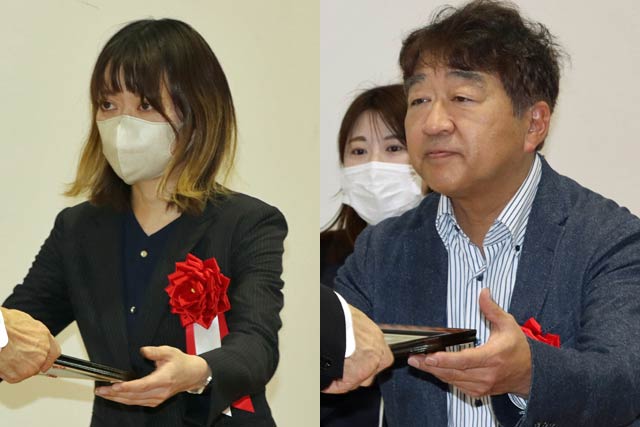 準グランプリ（経済産業省製造産業局長賞）のシゲル工業(左)と準グランプリ（中小企業庁長官賞）ｍの大泉物産