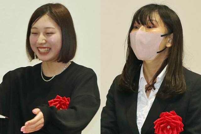 「若monoデザインコンペティション」で大賞の、岡田さん（左）と山中さん