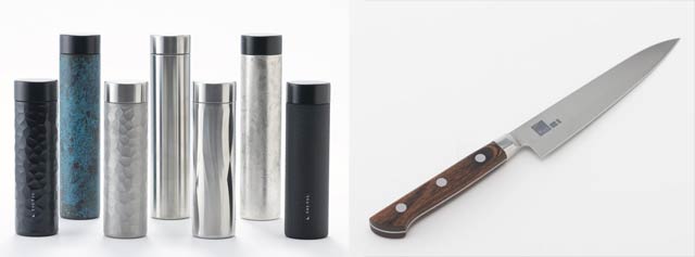 優秀（関東経済産業局長賞）のSUS「TSUTSU Tumbler」(左)と優秀賞（新潟県知事賞）のYui「PROCEED bit」