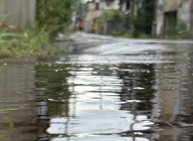 雨に濡れた燕市の道路