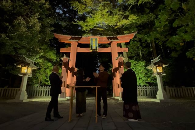弥彦神社一の鳥居の点灯式