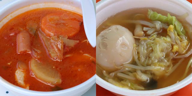 左が鍋グランプリでグランプリとなったコーヒー村の「トマトミソスープ鍋」、右が準グランプリの侍ラーメンの「侍どろ玉鍋」
