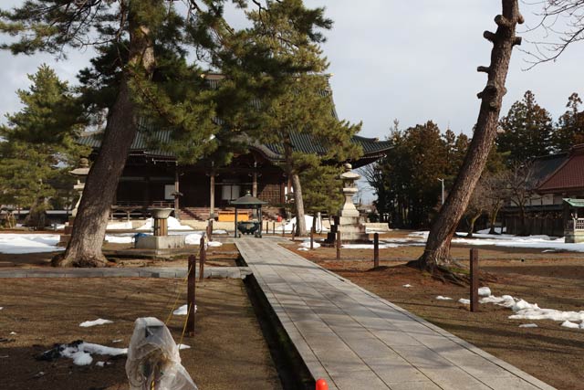 ほとんど雪がない本成寺境内
