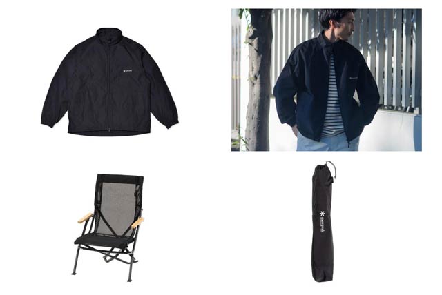  「メッシュローチェア30 リッチブラック」と「Light Mountain Cloth Stand Collar Jacket」