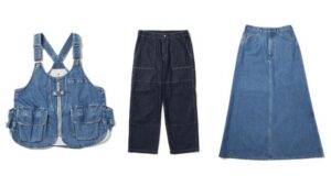 左から「TAKIBI Denim Vest」、「TAKIBI Denim Pants」、「TAKIBI Denim Skirt」