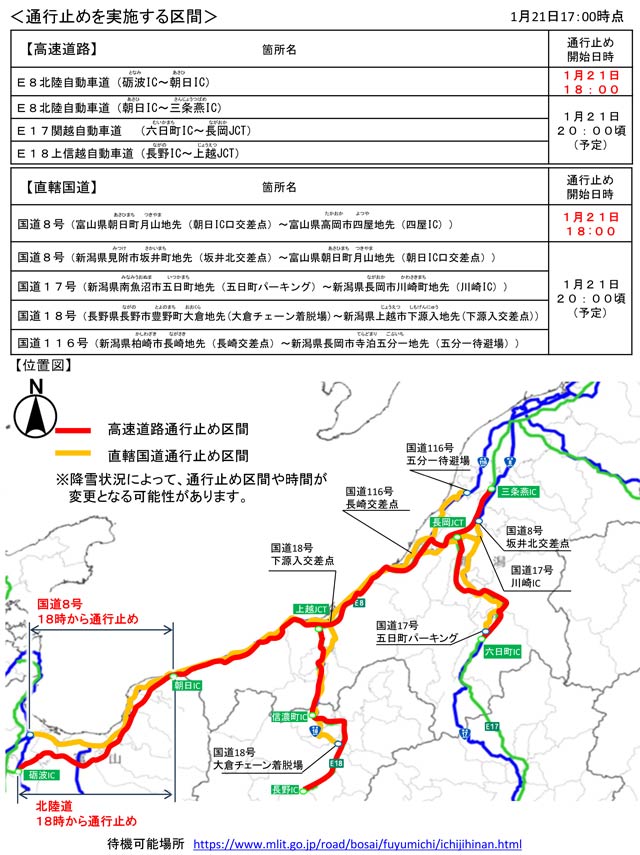 予防的通行止め実施区間
