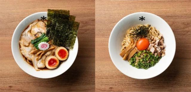 左が特製 長岡生姜醤油ラーメン、右が焚火薫る 雪峰油そば A