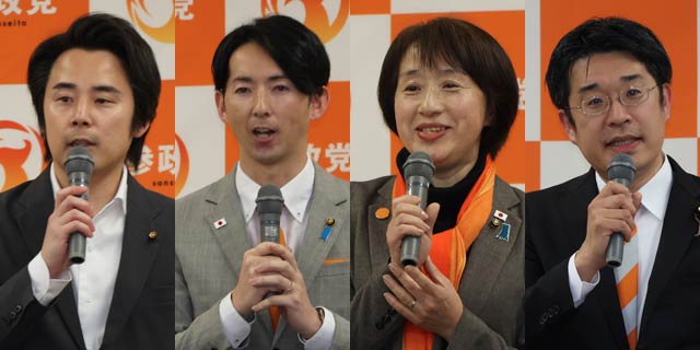 左から稲村燕市議、伊崎上越市議、渡邉上越市議、安達参院議員
