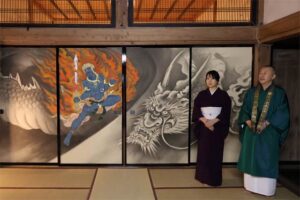 イケメン絵巻の龍に乗る不動明王のふすま絵
