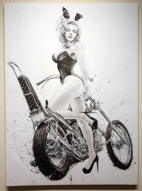 50's Monroe with 60's Bunny Girl Suit on 70's Easy Rider Capten America