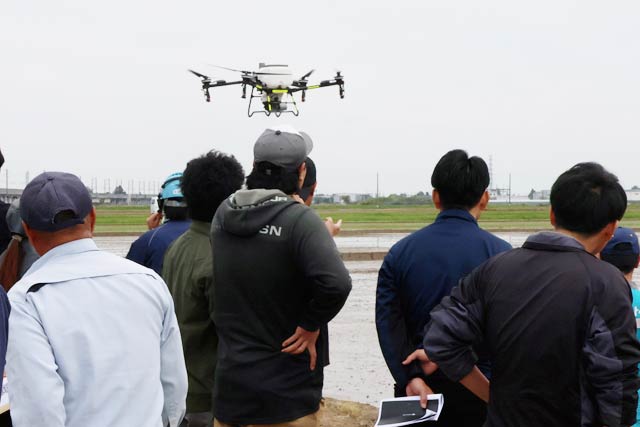 「新大コシヒカリ」のドローンによる播種作業の実演