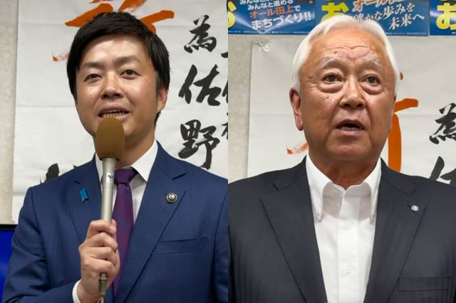 滝沢三条市長(左)と品田刈羽村長
