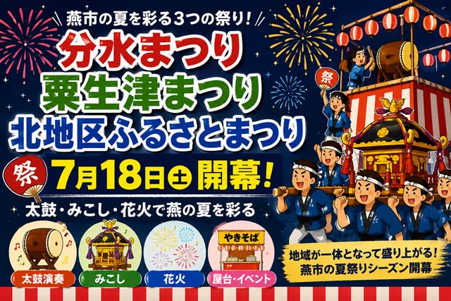 分水まつり、粟生津まつり、北地区ふるさとまつりが18日開幕