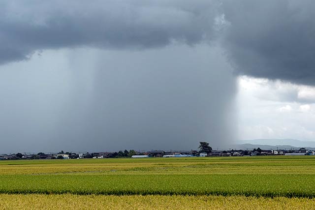 22日午後3時前、燕市吉田地区から三条市下田地区に見えた雨柱