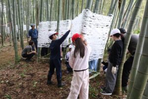 「これ僕が作ったんだよ」子どもたちの手仕事が竹林のアートに　「たがみバンブーブー」で小学生があんどん制作